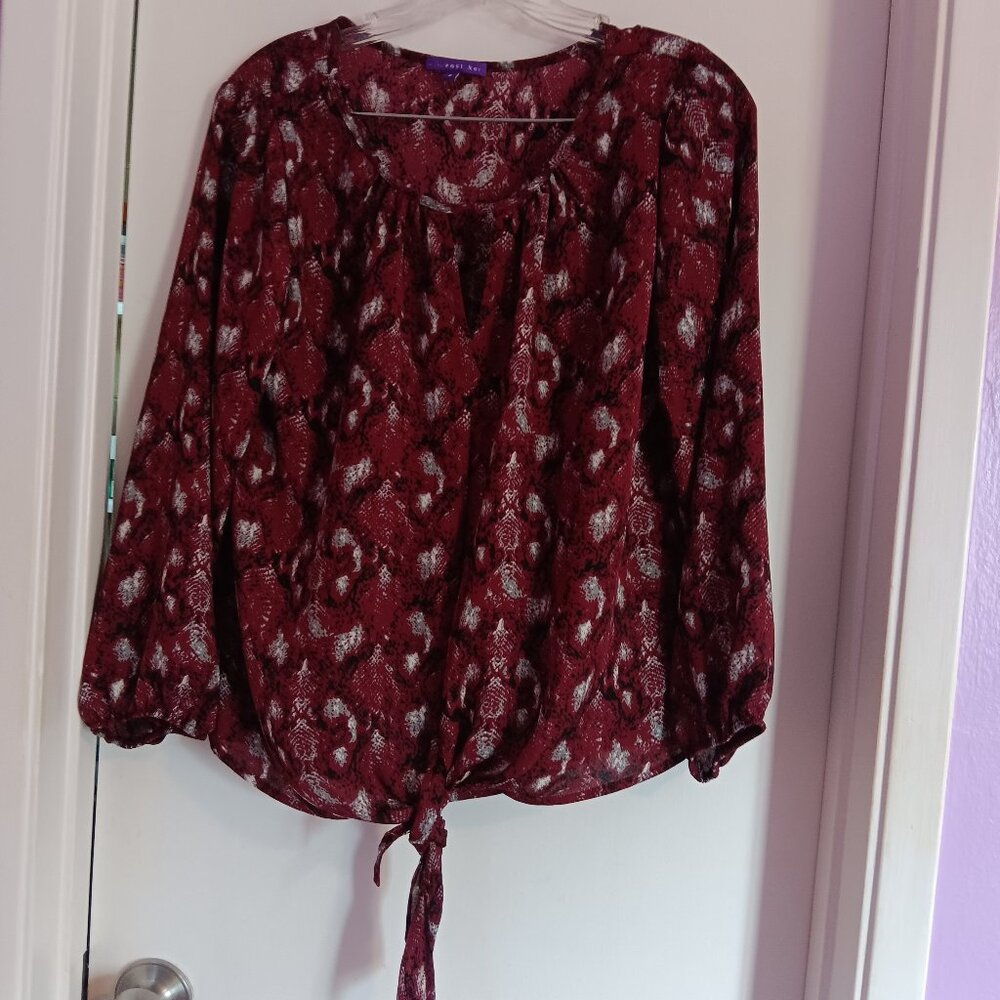 West Kei Burgundy Snake Print Boho Women's Blouse Size S NWOT
